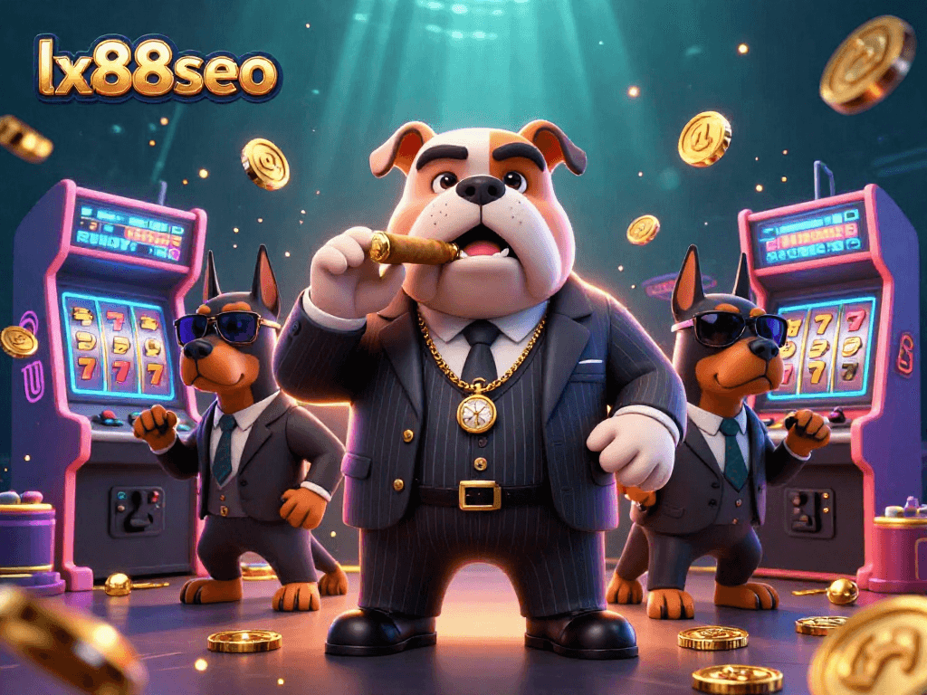 Experience thrilling slots with the lx88seo mafia boss and bodyguards in a vibrant casino scene.