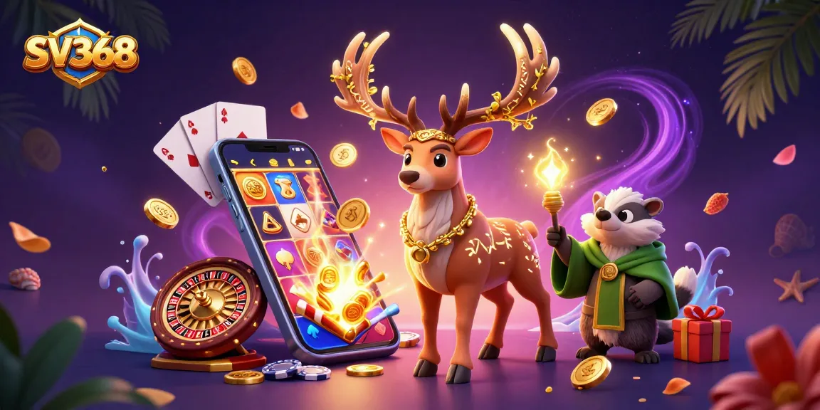 Experience the thrill of SV368 with a vibrant casino scene featuring dynamic games and exciting characters.
