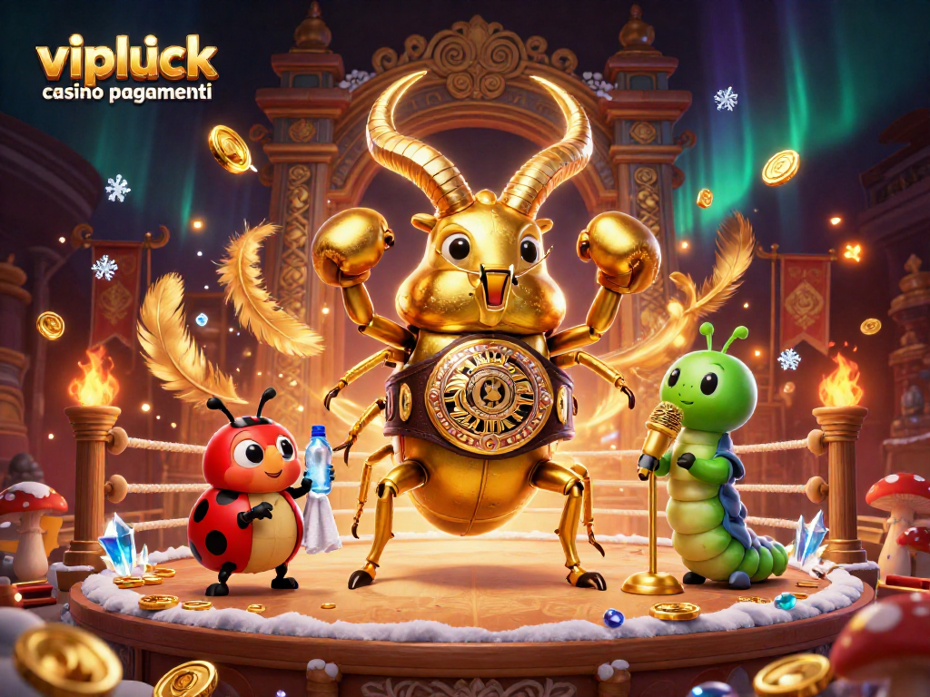I pagamenti vipluck casino su un'illustrazione 3D dinamica con elementi di gioco e personaggi colorati.