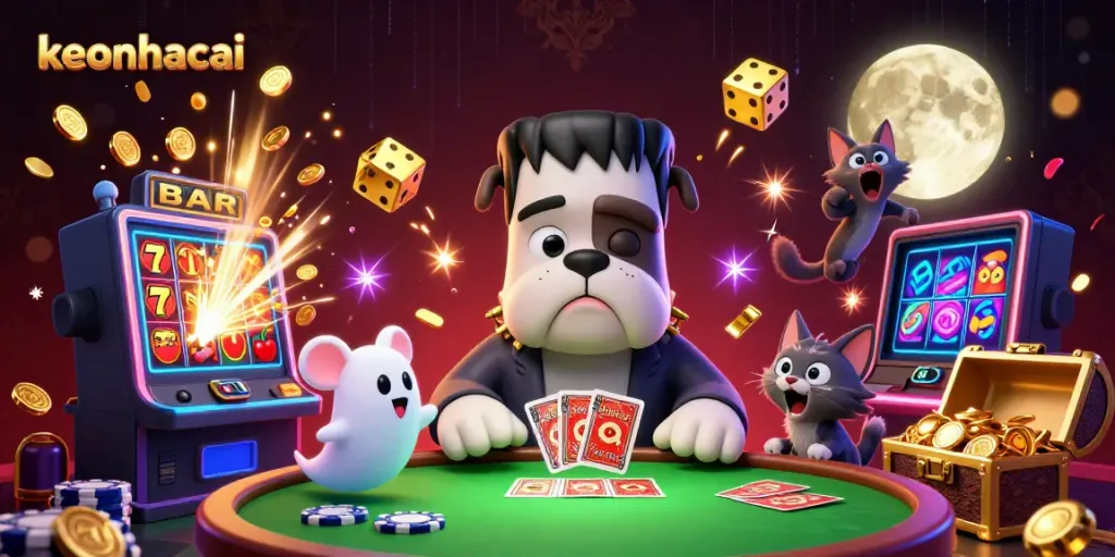Experience thrilling action with keonhacai as a bulldog dealer and ghost mouse in a lively casino