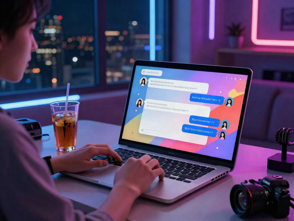Interactive AI NSFW chat interface displayed on a laptop, enhancing user engagement with vibrant visuals.