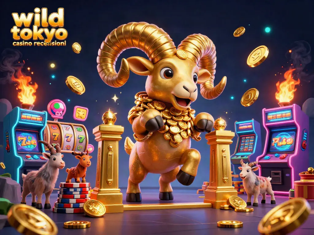 Experience the dynamic world of Wild Tokyo Casino recensioni with a golden ram charging through a vibrant gaming scene.