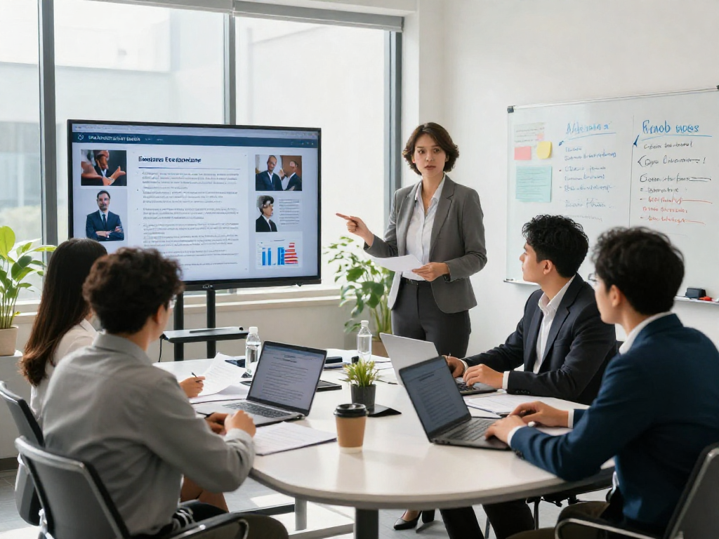 Meeting on document fraud detection in a modern office with a diverse team analyzing strategies and statistics.